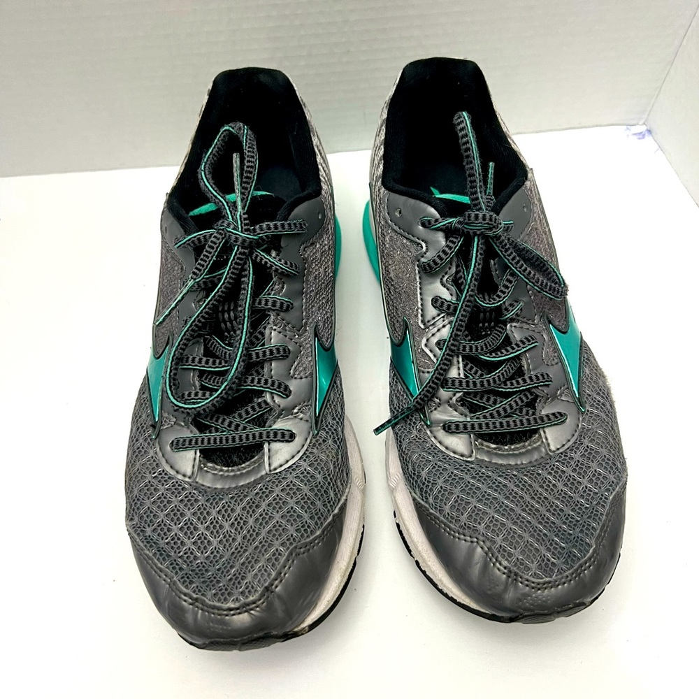 Mizuno Wave Rider 19 Womens Size 9 W Silver And Teal Running Shoes Lace Ups